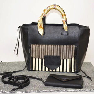 REBECCA MINKOFF COPENHAGEN BLACK/ WHITE PEBBLED LEATHER TOTE
